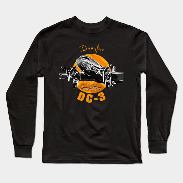 McDonnell Douglas DC-3 C-47 American Vintage Military Civil Airplane Long Sleeve T-Shirt by aeroloversclothing